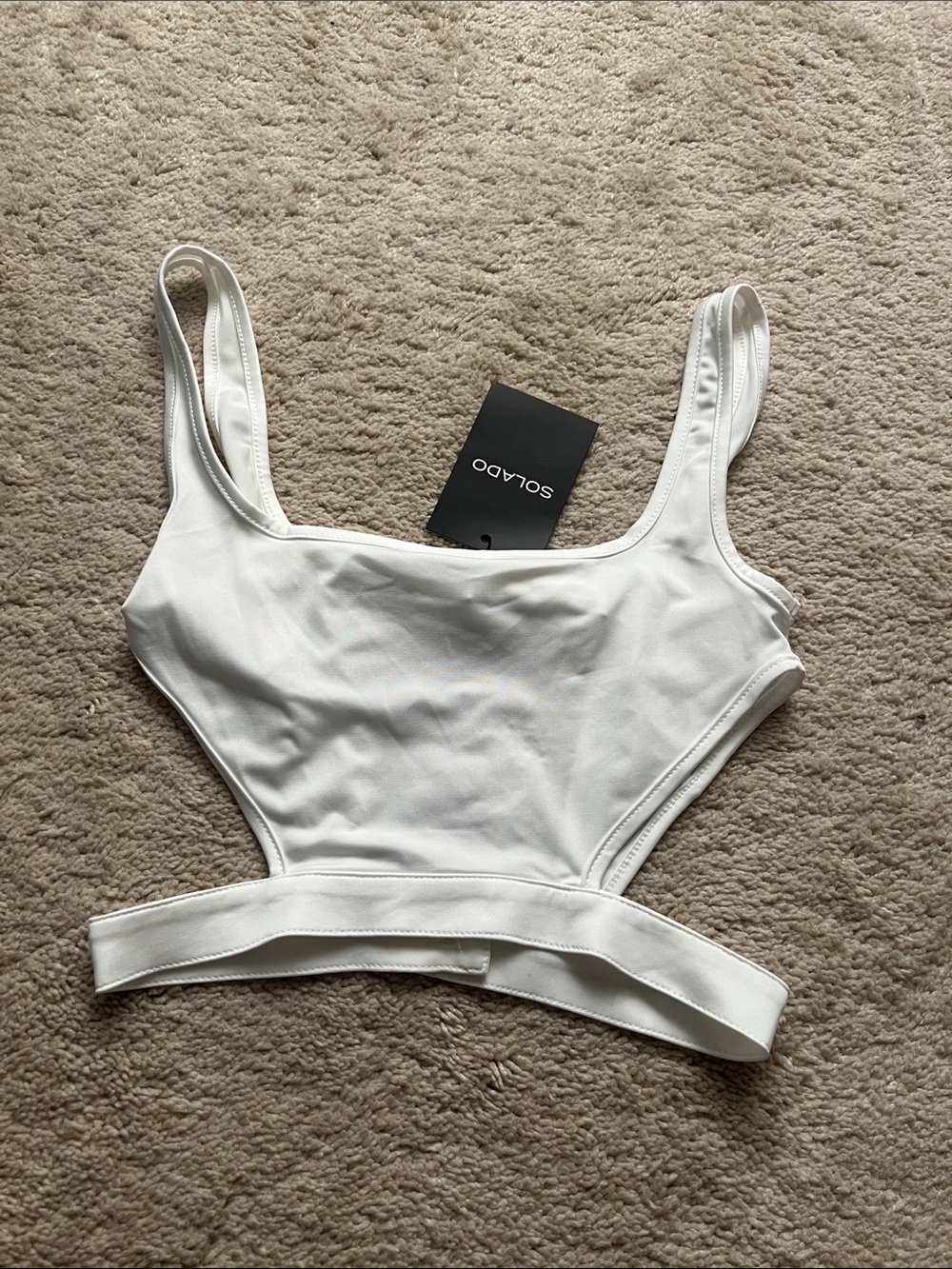 SOLADO White Cutout Crop Top - Sleek Minimal Style